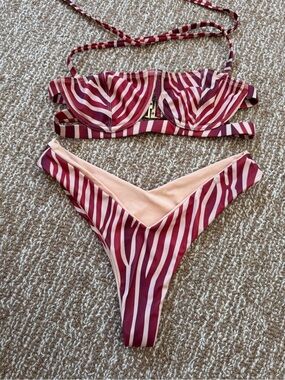 Striped Burgundy & Blush Bikini Set